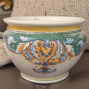 Vintage FACCIOLINI Castelli Flower Pot Signed Jardinière Art Pottery ITALY 8”